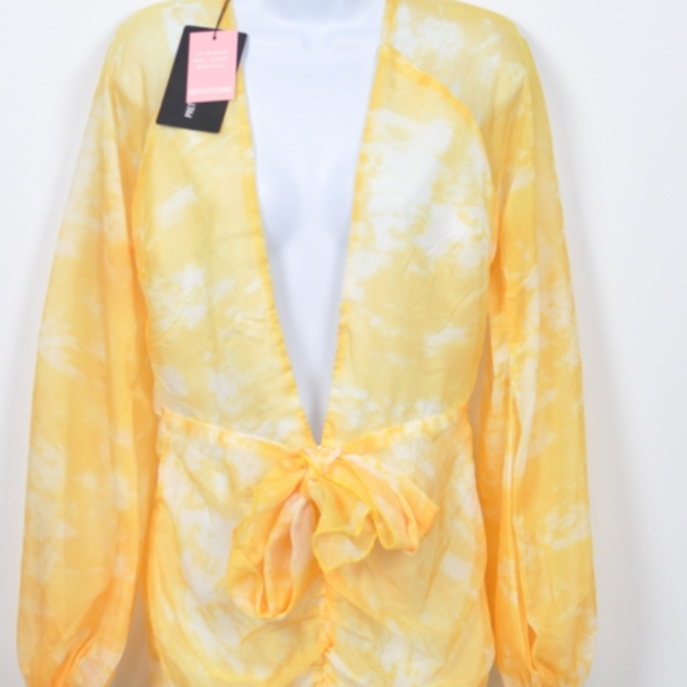 PrettyLittleThing Yellow Tie-Dye Mini Dress